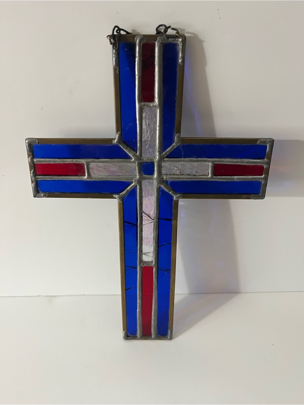 Vintage Stain Glass Cross, Deep Cobalt Blue & Ruby Red - Picture 4 of 6